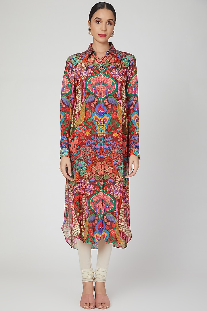 Brown Bagh Printed Shirt Dress by SIDDHARTHA BANSAL