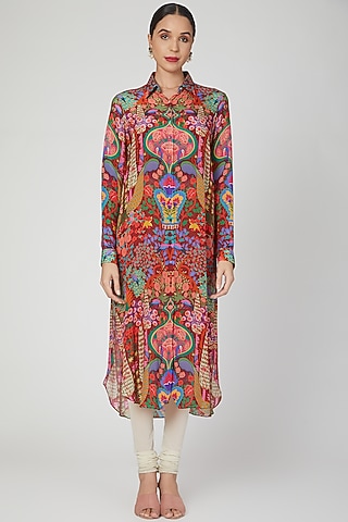 Brown Pure Crepe Bagh Digital Printed Maxi Dress by SIDDHARTHA BANSAL
