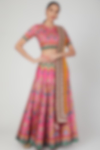 Pink Multicoloured Printed Skirt Set by SIDDHARTHA BANSAL