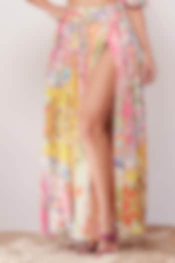 Multi-Colored Floral Printed Gathered Skirt by SIDDHARTHA BANSAL