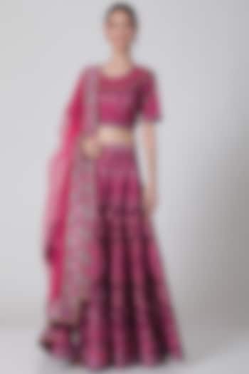 Magenta Printed Skirt Set by Siddhartha Bansal