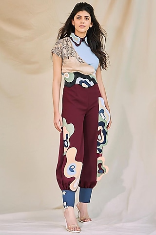 Maroon Embroidered Jumpsuit by SIDDHANT AGRAWAL
