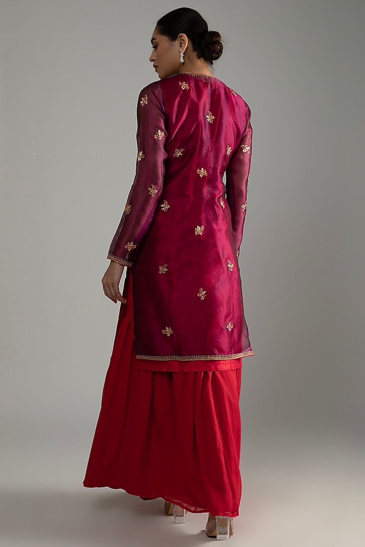 Red Silk Georgette Gharara Pants by Shimai Jayachandra at Pernia's Pop Up Shop