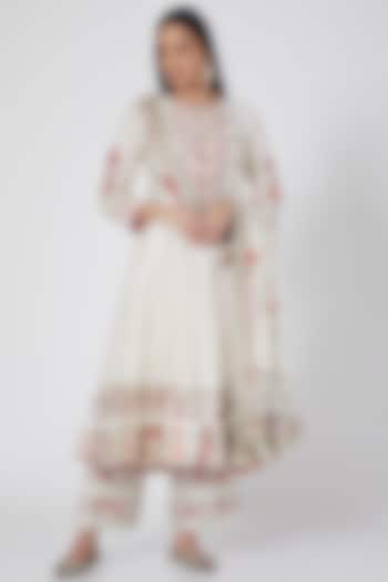Ivory Wedding Anarkali Set With Digital Patch Work by Simar Dugal at Pernia's Pop Up Shop