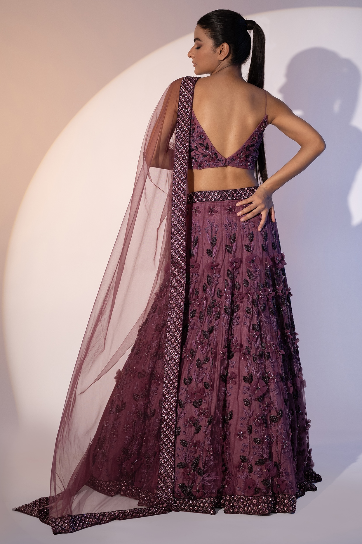 Falsa-Colored Pure Net 3D Floral & Sequins Embroidered Bridal