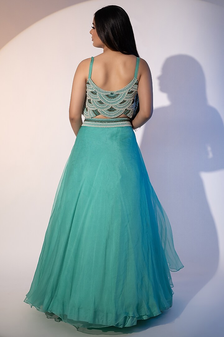 Sea Green Pure Organza & Pure Net Wedding Lehenga Set by SEJAL KUMAR at Pernia's Pop Up Shop