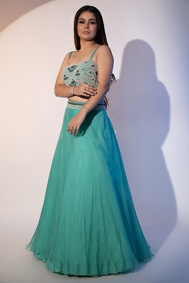 Sea Green Pure Organza & Pure Net Wedding Lehenga Set by SEJAL KUMAR at Pernia's Pop Up Shop