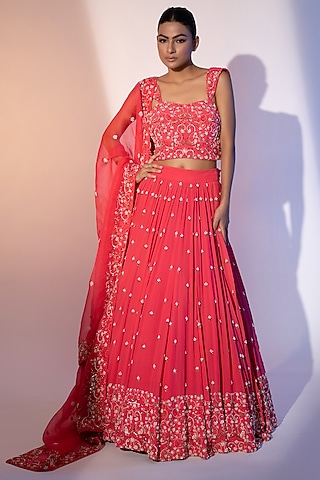 Gajri Pink Pure Organza Cutdana & Sequins Embroidered Lehenga Set by SEJAL KUMAR