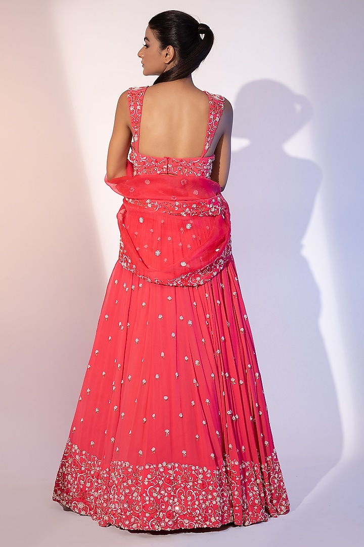 Gajri Pink Pure Organza Cutdana & Sequins Embroidered Wedding Lehenga Set by SEJAL KUMAR at Pernia's Pop Up Shop