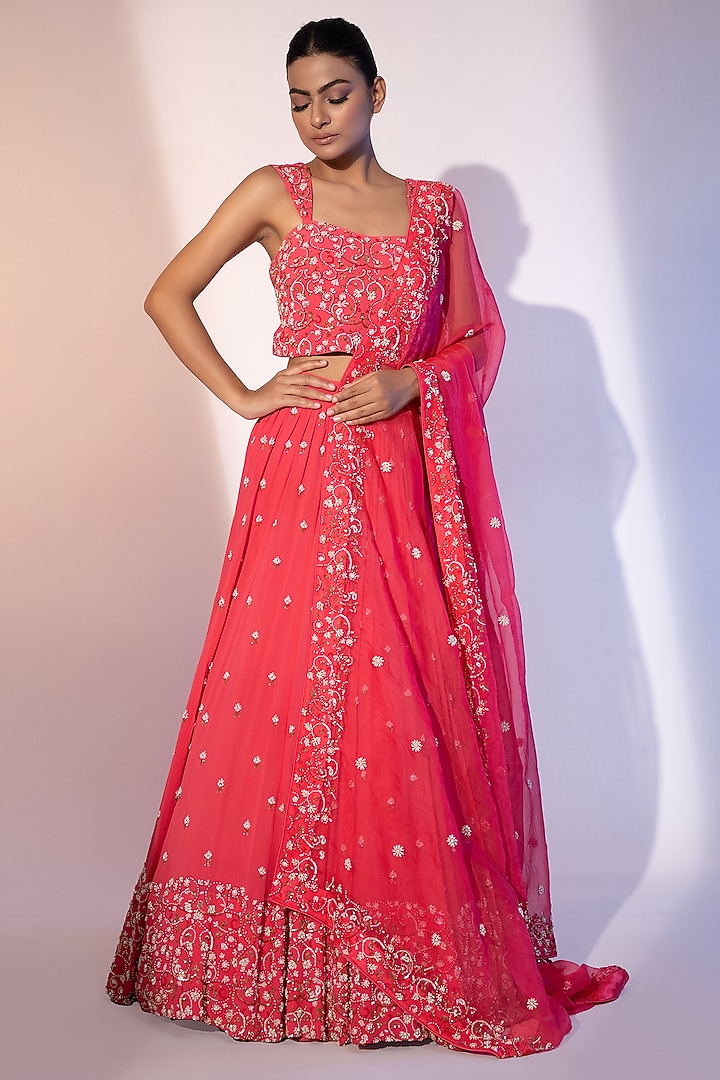 Gajri Pink Pure Organza Cutdana & Sequins Embroidered Wedding Lehenga Set by SEJAL KUMAR at Pernia's Pop Up Shop