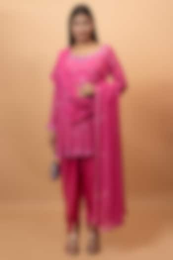 Pink Pure Georgette & Satin Dhoti Set by SEJAL KUMAR