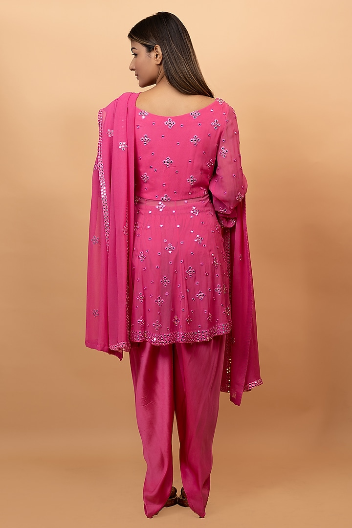 Pink Pure Georgette & Satin Dhoti Set by SEJAL KUMAR at Pernia's Pop Up Shop