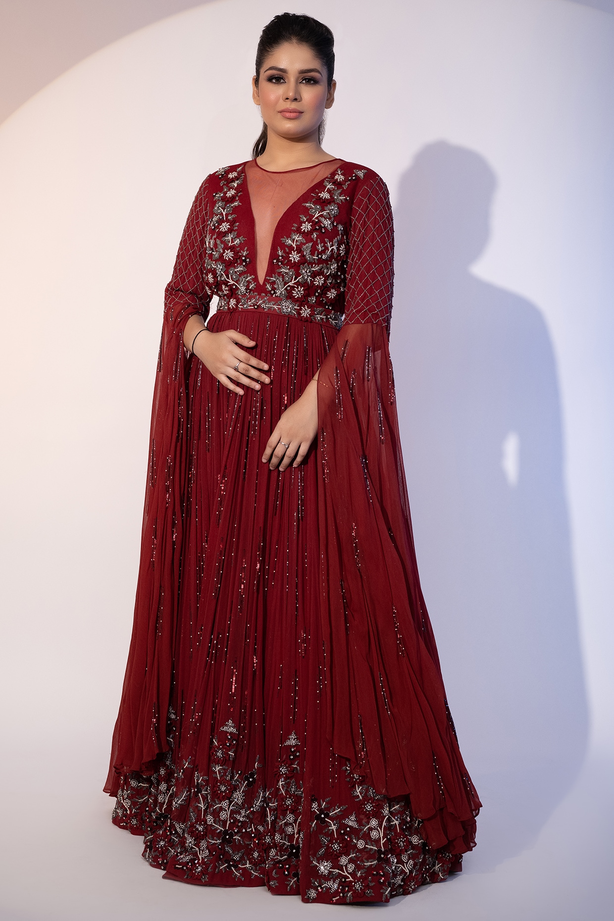 Red Colour Designer Anarkali Salwar Suit in Net Fabric.