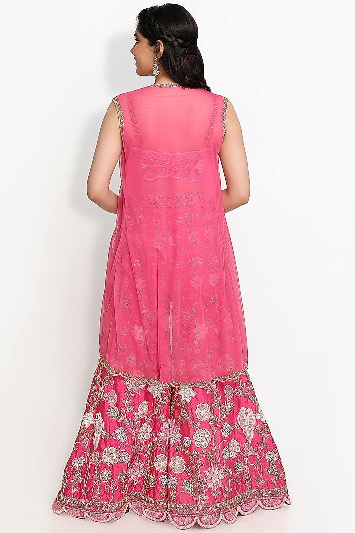 Pink Hand Embroidered Jacket Set by Sanjana Thakur at Pernia's Pop Up Shop