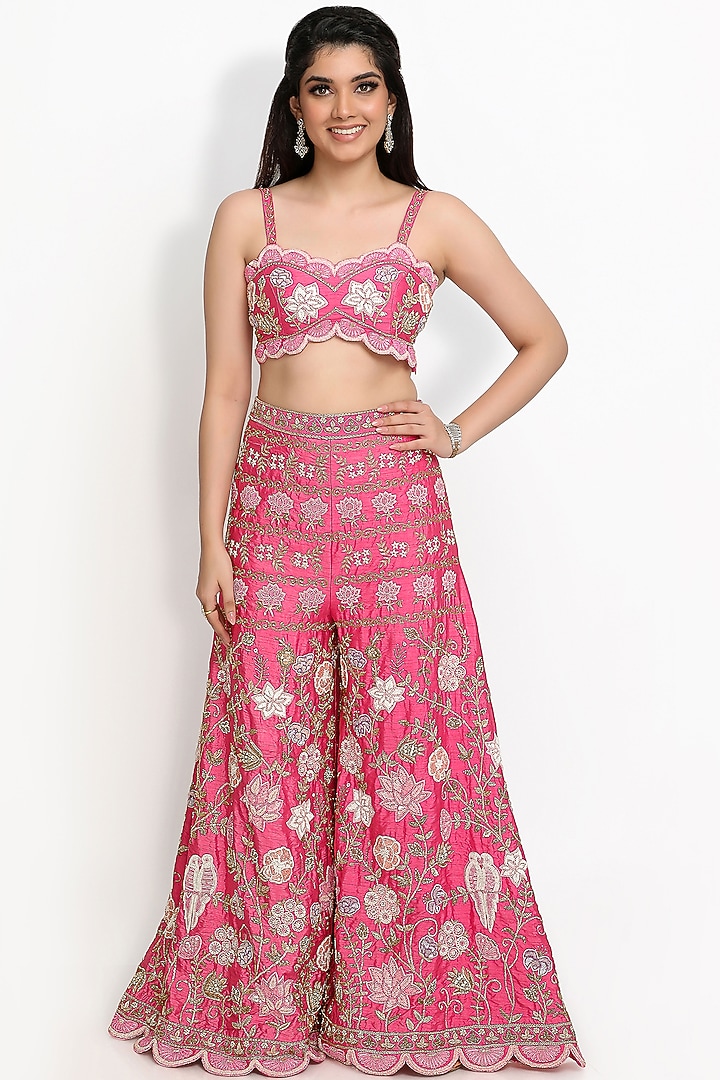 Pink Hand Embroidered Jacket Set by Sanjana Thakur at Pernia's Pop Up Shop