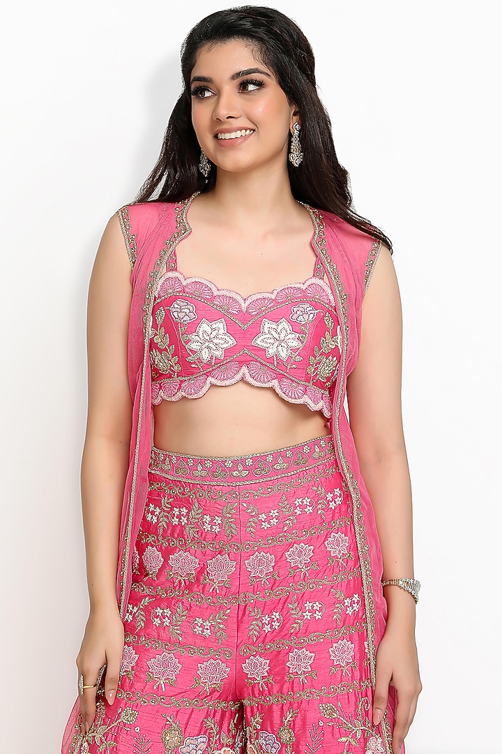 Pink Hand Embroidered Jacket Set by Sanjana Thakur at Pernia's Pop Up Shop