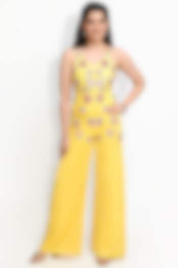 Yellow Hand Embroidered Jumpsuit by Sanjana Thakur