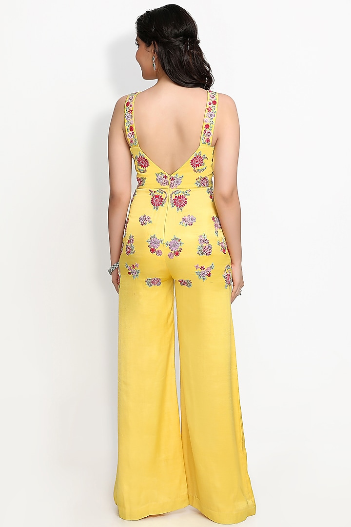 Yellow Hand Embroidered Jumpsuit by Sanjana Thakur at Pernia's Pop Up Shop
