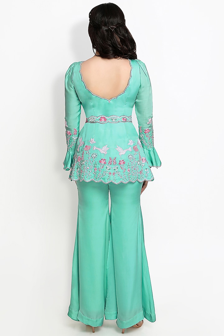 Green Viscose Gajji Silk Wedding Sharara Set by Sanjana Thakur at Pernia's Pop Up Shop