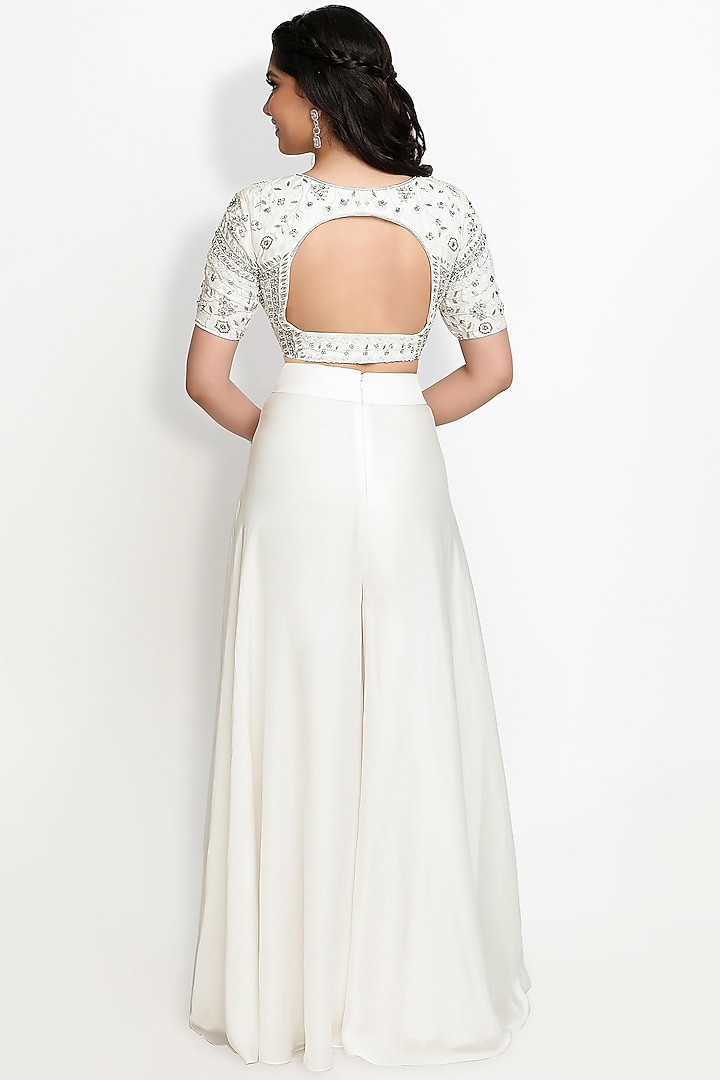 White Silk Palazzo Pant Set by Sanjana Thakur at Pernia's Pop Up Shop