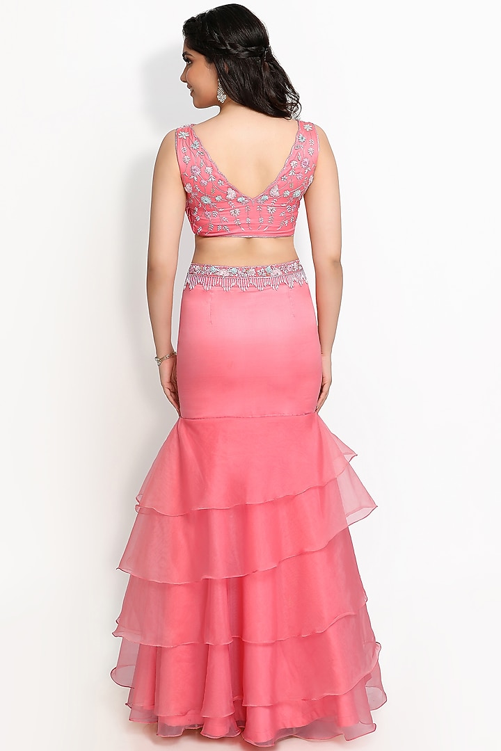 Peach Viscose Organza Skirt Set by Sanjana Thakur at Pernia's Pop Up Shop