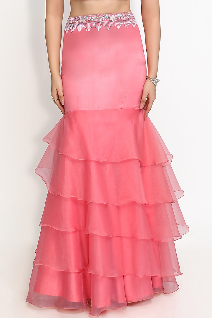 Peach Viscose Organza Skirt Set by Sanjana Thakur at Pernia's Pop Up Shop