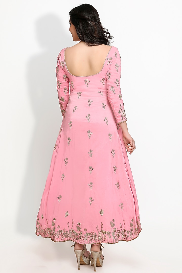 Pink Hand Embroidered Bridal Anarkali Set by Sanjana Thakur at Pernia's Pop Up Shop