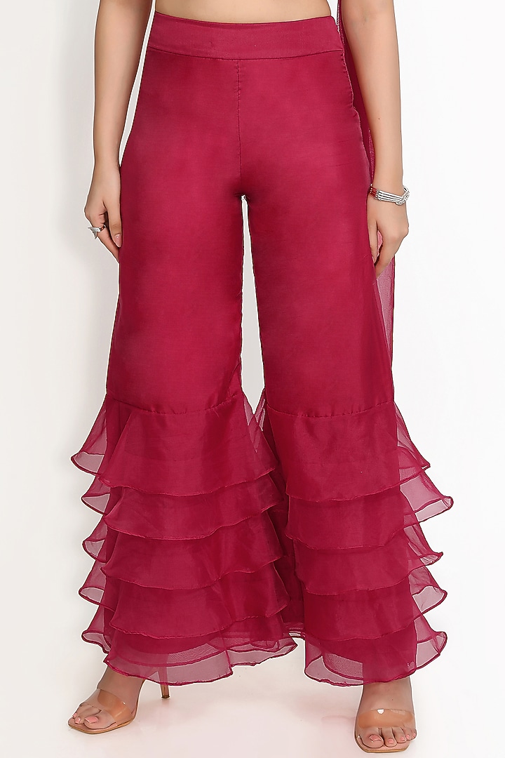 Wine Organza Wedding Sharara Set by Sanjana Thakur at Pernia's Pop Up Shop