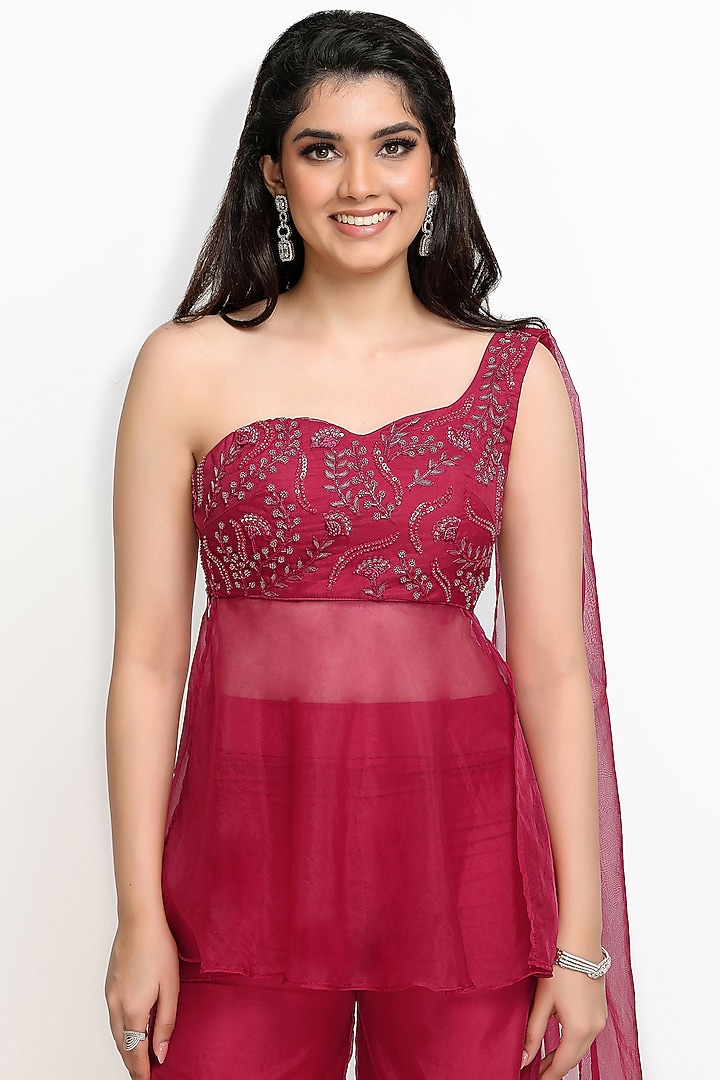Wine Organza Wedding Sharara Set by Sanjana Thakur at Pernia's Pop Up Shop