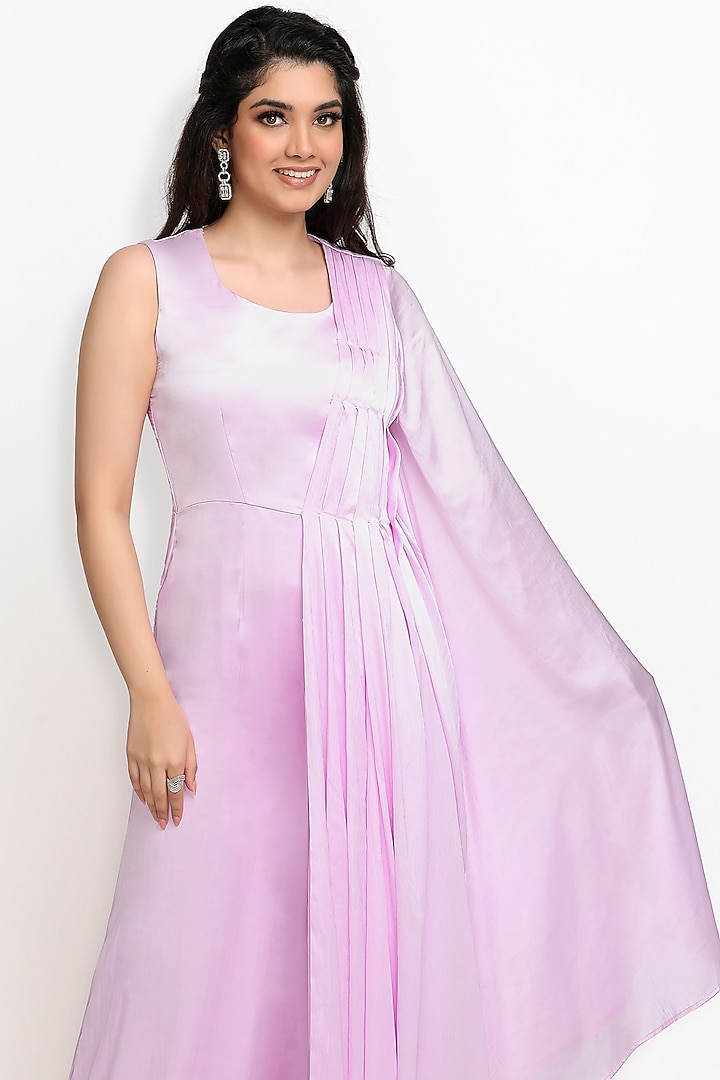 Lilac Viscose Satin Pleated Jumpsuit by Sanjana Thakur at Pernia's Pop Up Shop