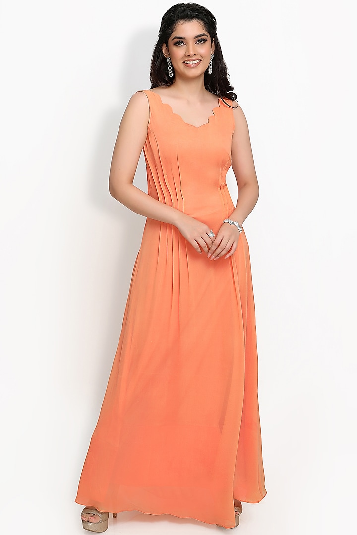 Orange Georgette Gown by Sanjana Thakur