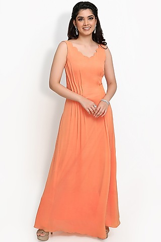 Orange Georgette Gown by Sanjana Thakur