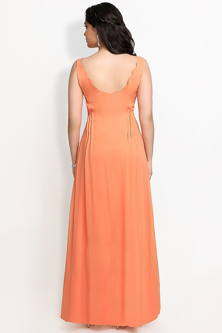 Orange Georgette Gown by Sanjana Thakur at Pernia's Pop Up Shop