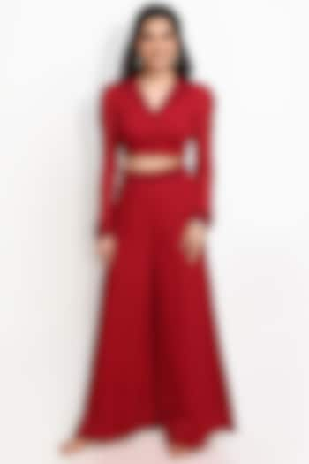 Red Georgette Palazzo Pant Set by Sanjana Thakur at Pernia's Pop Up Shop