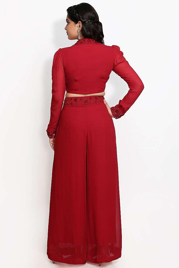 Red Georgette Palazzo Pant Set by Sanjana Thakur at Pernia's Pop Up Shop
