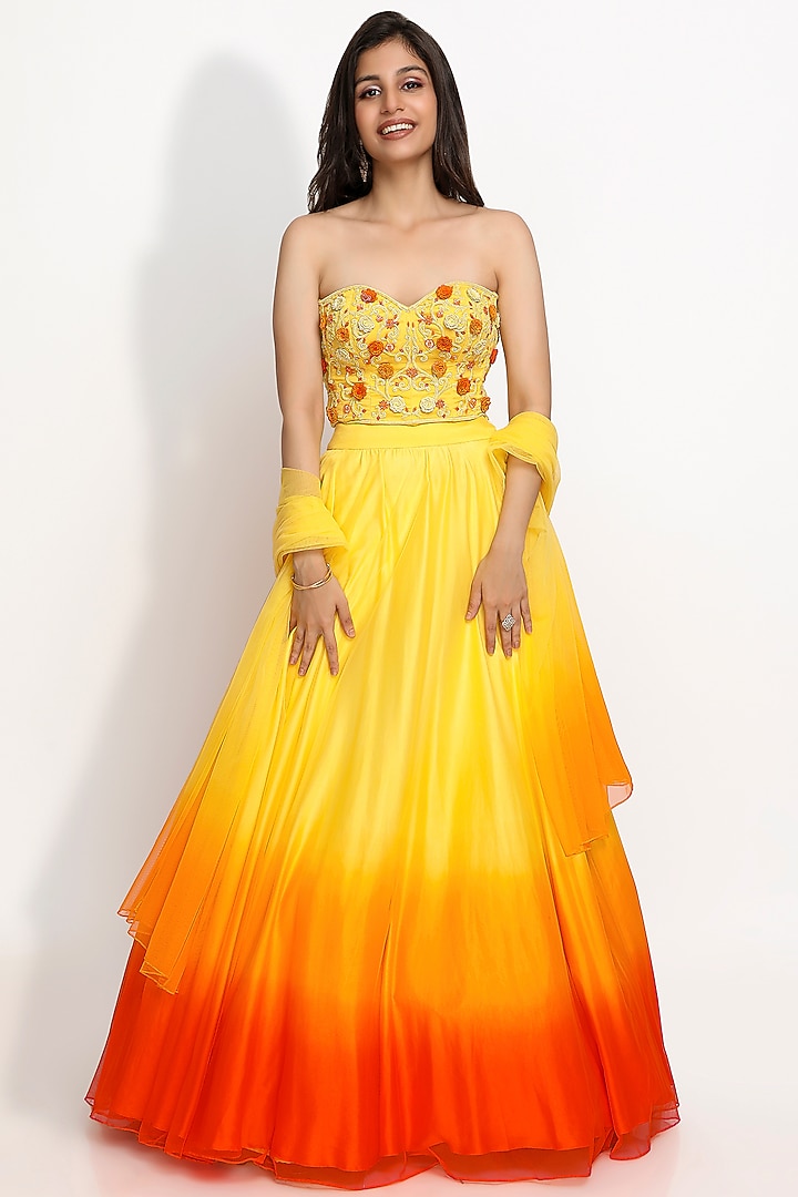 Yellow Wedding Lehenga Set With Hand Embroidery by Sanjana Thakur at Pernia's Pop Up Shop