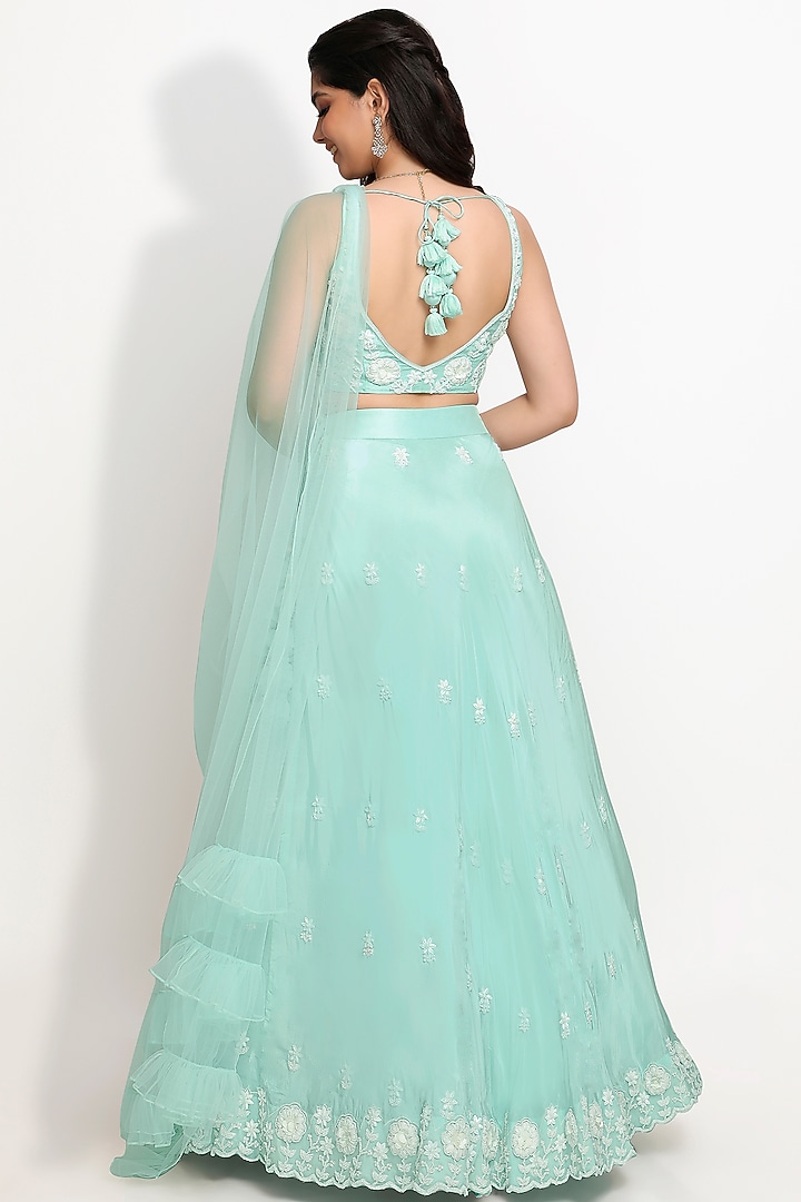 Ice Blue Hand Embroidered Wedding Lehenga Set by Sanjana Thakur at Pernia's Pop Up Shop