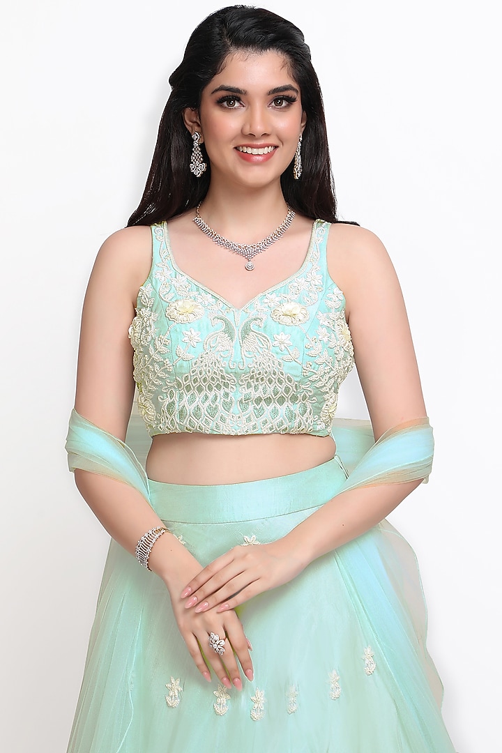 Ice Blue Hand Embroidered Wedding Lehenga Set by Sanjana Thakur at Pernia's Pop Up Shop