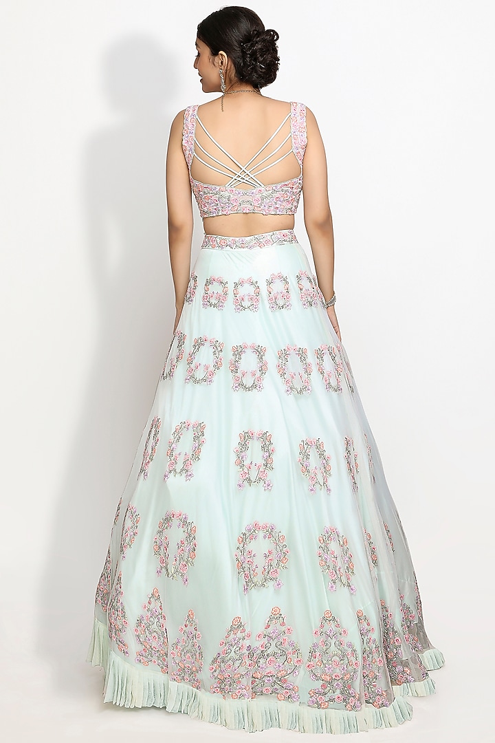 Ice Blue Cutdana Hand Embroidered Bridal Lehenga Set by Sanjana Thakur at Pernia's Pop Up Shop