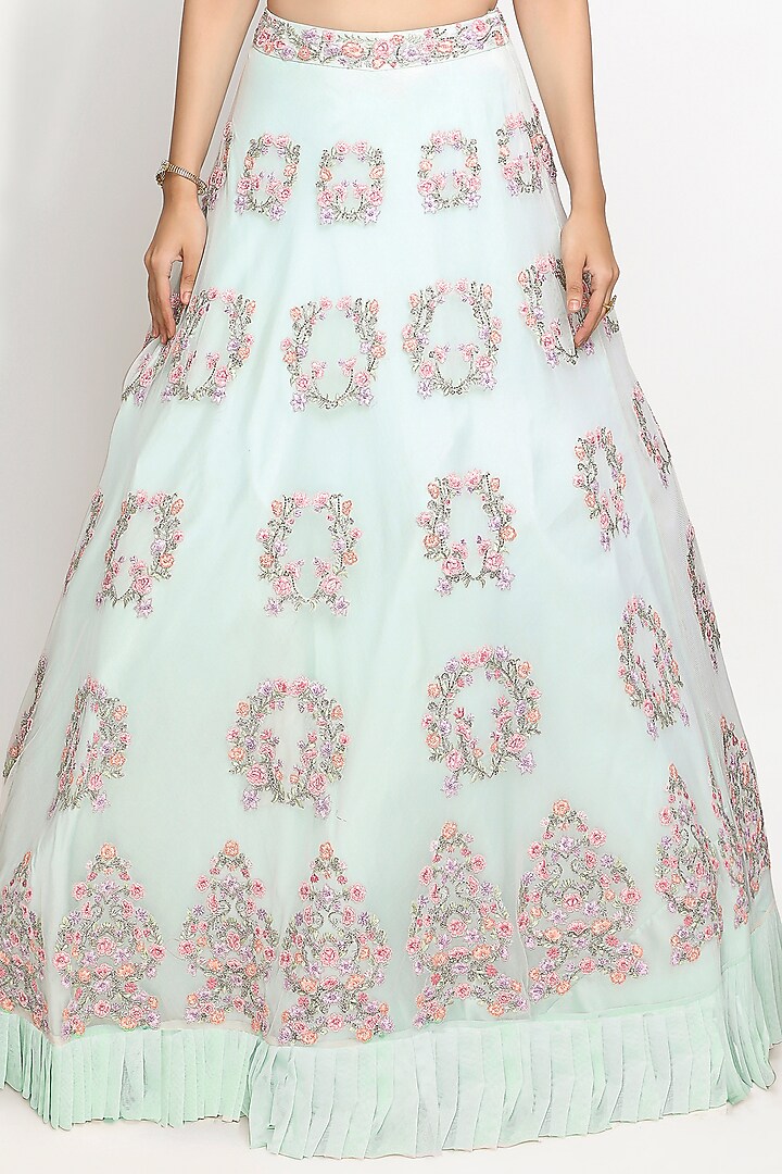 Ice Blue Cutdana Hand Embroidered Bridal Lehenga Set by Sanjana Thakur at Pernia's Pop Up Shop