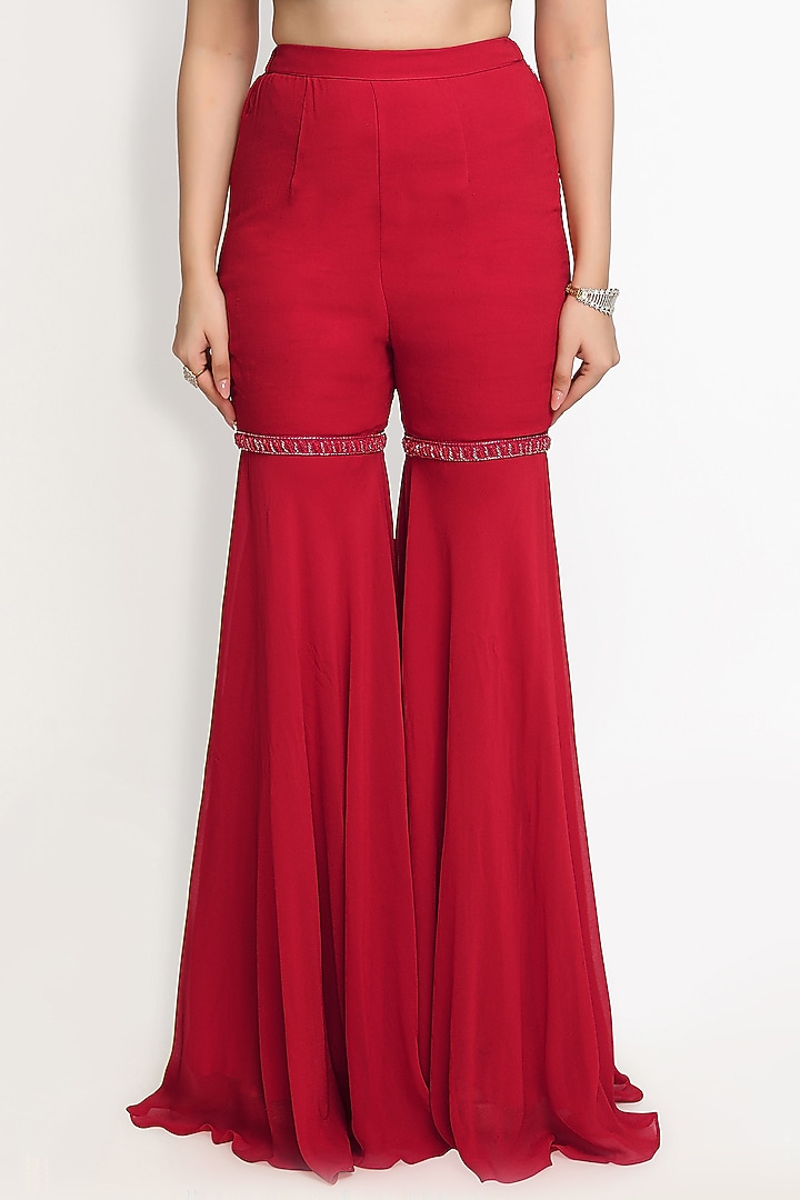 Red Pure Georgette Wedding Sharara Set by Sanjana Thakur at Pernia's Pop Up Shop