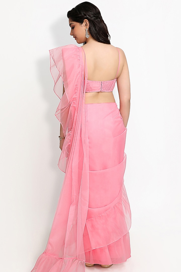 Rose Pink Viscose Organza Pre-Stitched Party Wear Saree Set by Sanjana Thakur at Pernia's Pop Up Shop