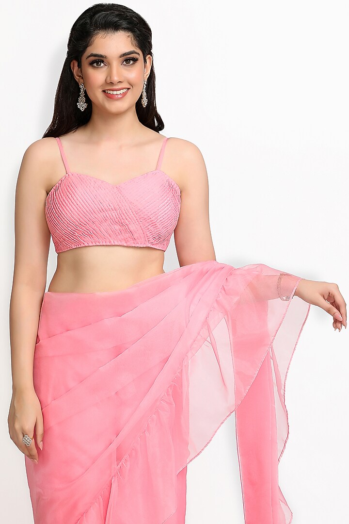 Rose Pink Viscose Organza Pre-Stitched Party Wear Saree Set by Sanjana Thakur at Pernia's Pop Up Shop