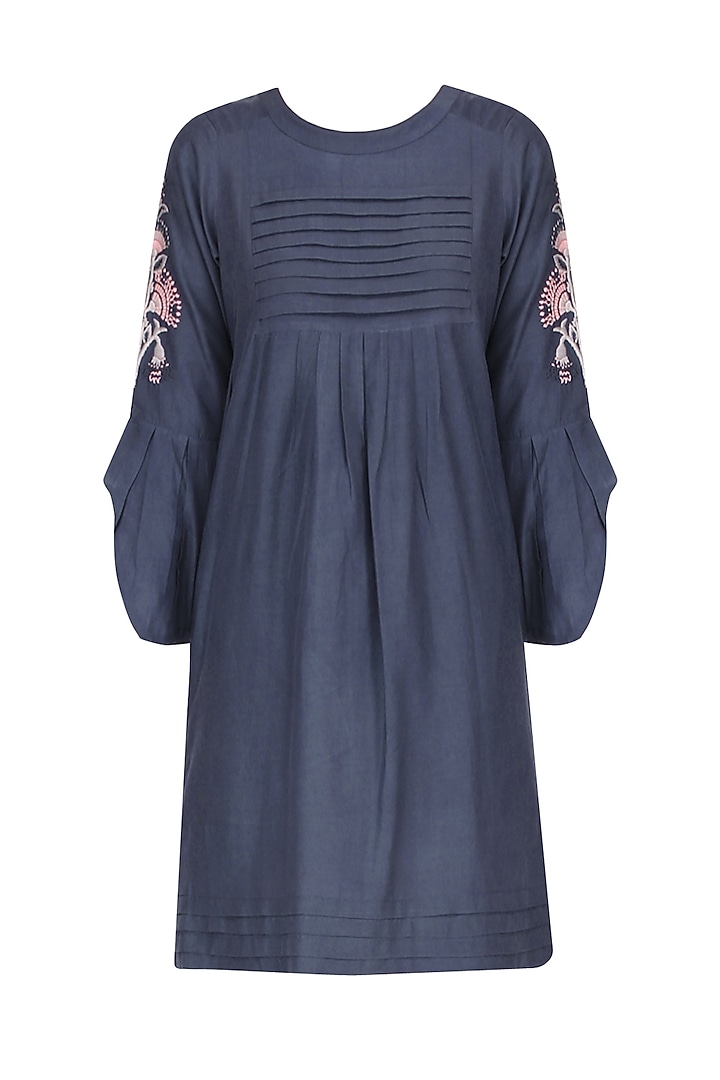 Navy embroidered petal sleeves Dress available only at Pernia's Pop Up Shop.