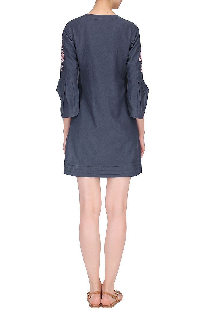 Navy embroidered petal sleeves Dress available only at Pernia's Pop Up Shop.