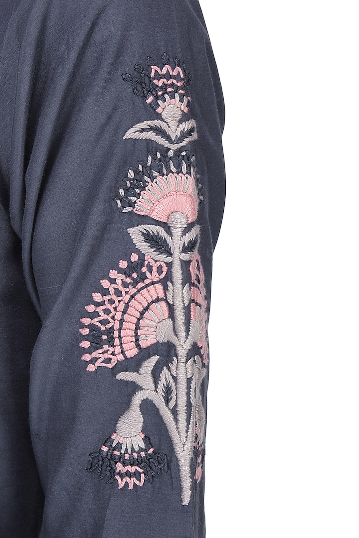 Navy embroidered petal sleeves Dress available only at Pernia's Pop Up Shop.