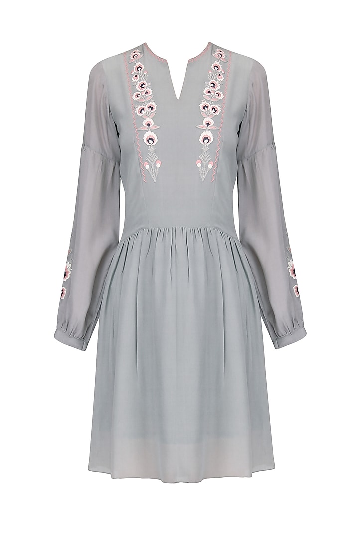Grey bloom mini dress by Sejal Jain