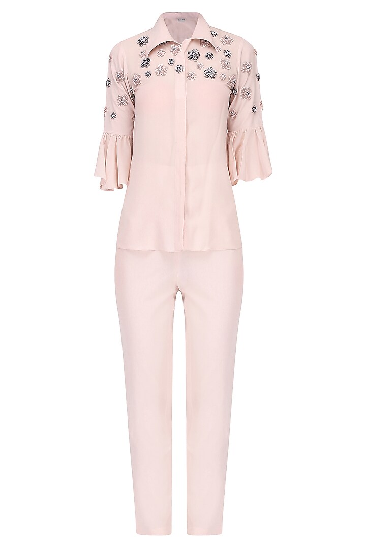 Pink floral sequin embellished shirt and pant set/ Coordinates  by Sejal Jain