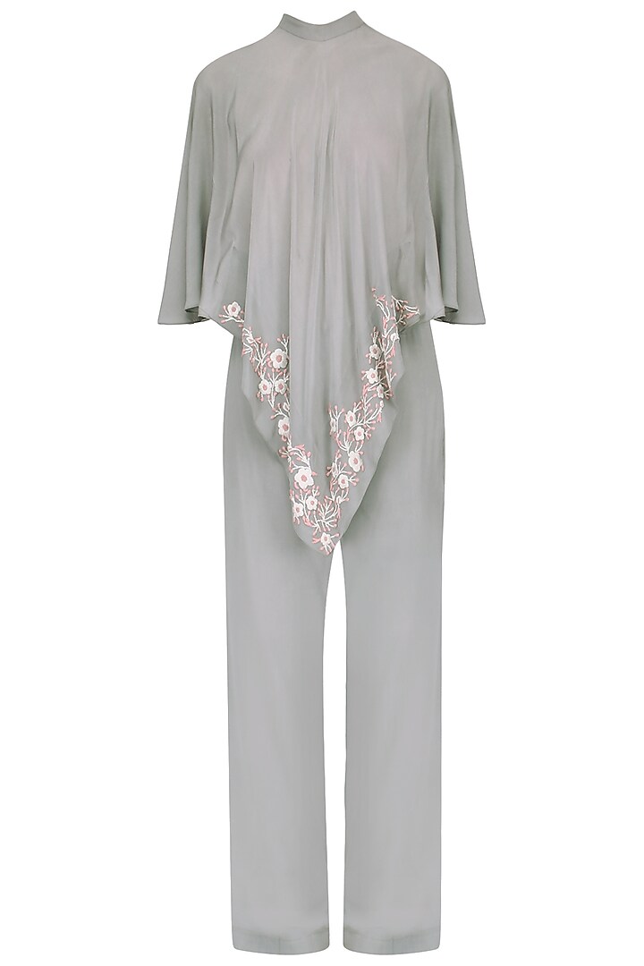 Grey embroidered cape and pant set/ Coordinates  by Sejal Jain