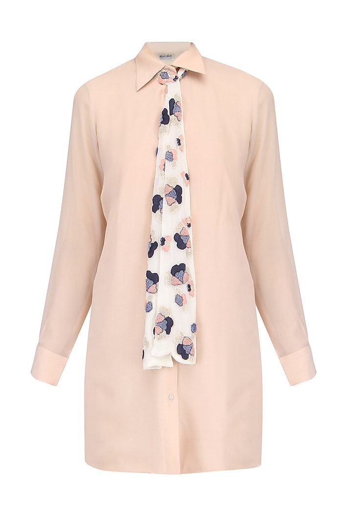 Pink shirt dress with floral Bow-Tie  by Sejal Jain